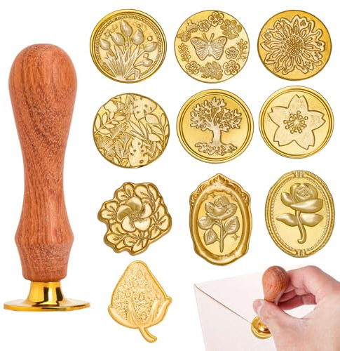 XRVRILE 10 stycken sigillstämpelset, vaxsigillvaxstämplar, stämpelstämplar, personlig sigillvaxset, kreativ vaxstämpel med trähandtag för inbjudningar, brev, bröllop och present