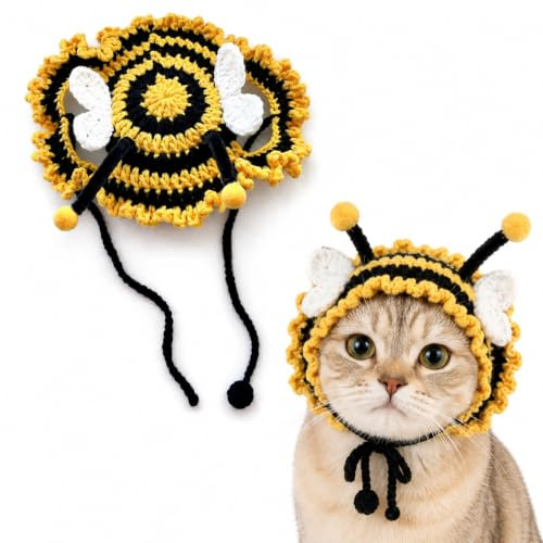 ARYIMYDP Bonnet Minou Tricot Abeille S, Chapeau Chien Petit, Couvre-chef Animal, Costume Abeille Animal, Bonnet Tricot Chat, pour Cadeau Déco Style Quotidien, Pet Hat, Accessoire Minou