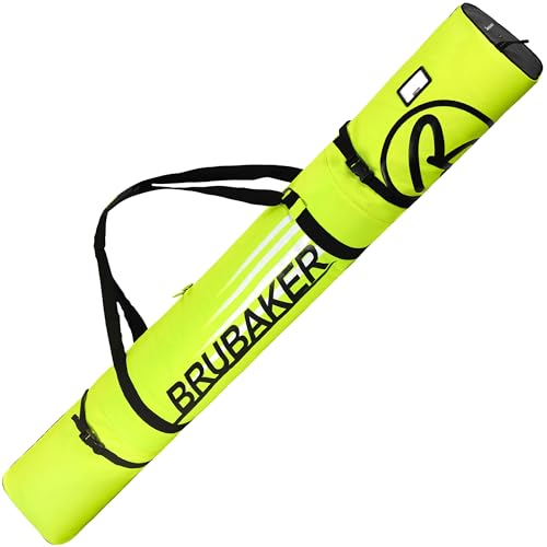 BRUBAKER Skitasche Carver Champion Neon Gelb Schwarz - Gepolsterter Skisack für 1 Paar Ski und Stöcke - Reißfester Ski Bag 190 x 34 x 34 cm