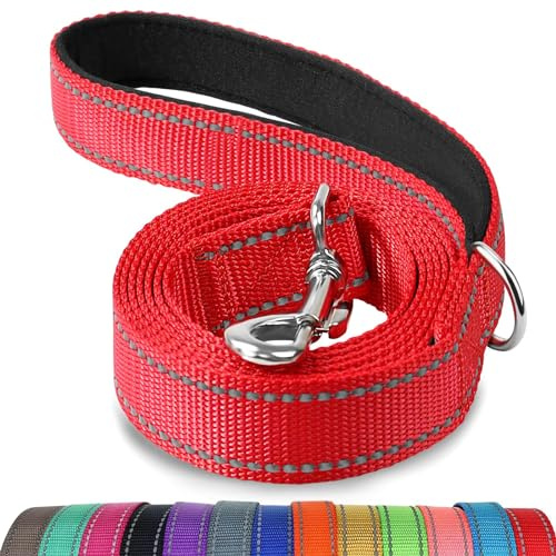 Joytale Hundkoppel, 1,8 m x 2 cm, dubbelsidig reflekterande vadderat hundkoppel med handtag, träningskoppel för små och medelstora hundar, röd