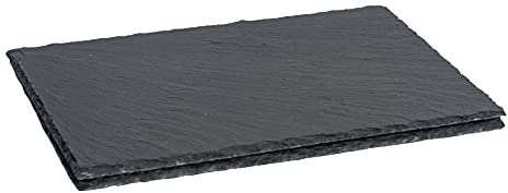 Argon Tableware Slate Serving Platter - Rectangle - 30 x 20cm - Pack of 2 - Black Natural Slate Rustic Raw Cut Serving Platter Fruit Savoury Placemat Cheese Board with Soft Padded Feet