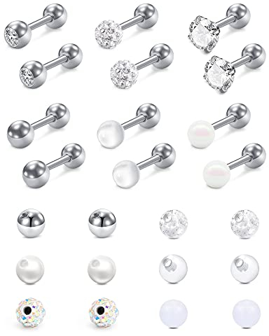 Funseedrr 12 Paar Tragus Helix Piercing Knorpel Stecker Edelstahl 16G 6mm Stab Ohrstecker Ohr Piercing Schmuck mit Ersatzkugeln