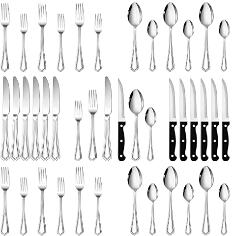 Homikit Set de couverts pour 6 personnes, 36 pièces en acier inoxydable Poliet avec couteau à steak, couverts de table moderne avec couteau, fourchette cuillère pour fête familiale, restaurant