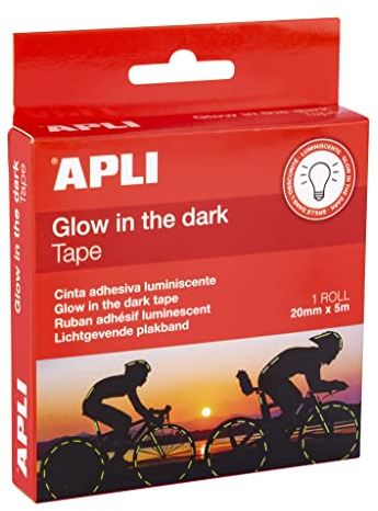 APLI 19235 Nastro Adesivo Luminescente, Gloss al Buio, Rotolo di Segnaletica e Sicurezza 20 mm x 5 m