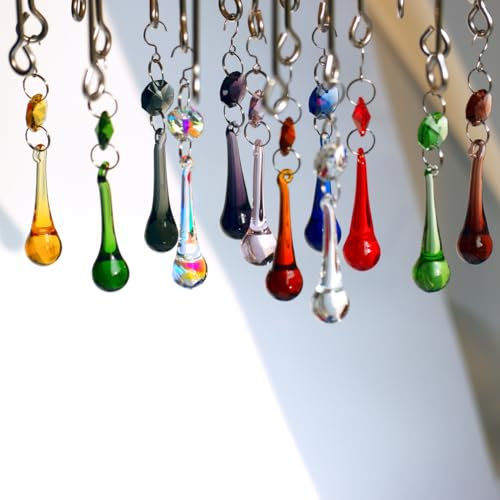 GOLDENHAITAI Lot de 12 pièces de prismes de lustre en cristal en forme de goutte de pluie, perles colorées à suspendre de 53 mm pour fenêtre, décoration d'intérieur (multicolore)