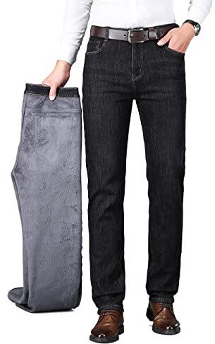 ziilay Termojeans för män, termobyxor/snöbyxor, fodrade vinterbyxor/vinterjeans med fleece, 38W x 30L