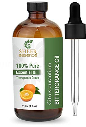 Sheer Essence Huiles essentielles 118 ml – 100 % pures et naturelles – Huile de qualité thérapeutique – Grand flacon de 118 ml avec compte-gouttes en verre de qualité supérieure (orange - huile amère)