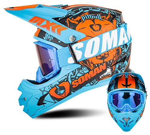 Casco Motocross Niño ECE Homologado - Carcasa de ABS Casco de Moto Infantil Cross Integral Enduro para Mujer Hombre Adultos, Casco Dirt Bike con Gafas - Carcasa ABS