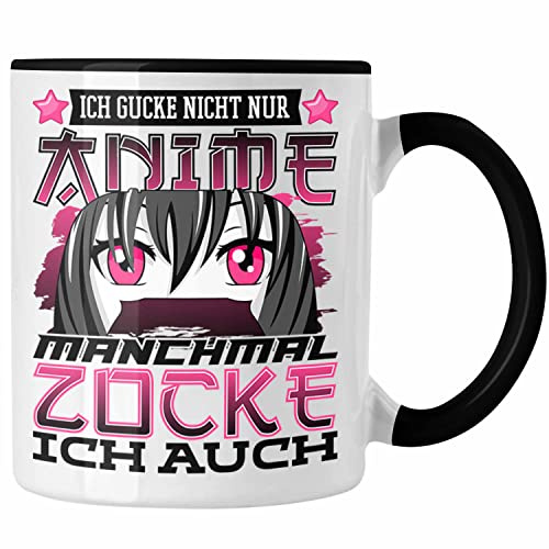 Trendation - Anime und Zocken Tasse Geschenk Mädchen Anime-Fans Gamergirl Spruch (Schwarz)
