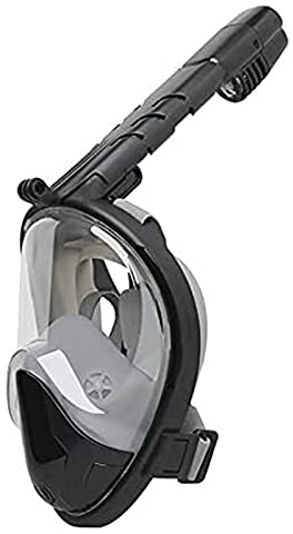 Vollgesichts-Silikon-Schnorchelmaske, 180°-Unterwasserschnorchel, Vollmaske, trockener Typ, Flacher Mund, geeignet für Erwachsene und Kinder (Gelb M) (Schwarz L)