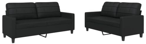 vidaXL Ensemble de Canapés avec Coussins 2 pcs, Canapés avec Accoudoirs et Dossier, Ensemble de Meubles, Mobilier de Salle de Séjour, Moderne, Noir Similicuir