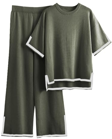 Famulily Ribbed Lounge Wear Sets for Women Uk 2 Pieces Tracksuit Full Set Ladies Pjs Sets Loungewear Army GreenL