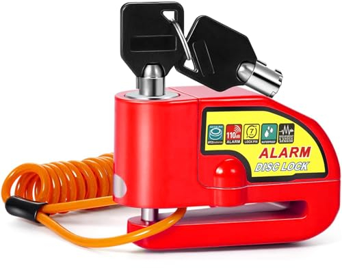 Gbivbe Bremsscheibenschloss Motorradschloss Motorrad Schloss, Motorrad Alarmanlage Alarm 110db, Scheibenschloss Bremsschloss mit 1.5m Rückrufkabel, Sicherheitsschloss für Moto Scooter