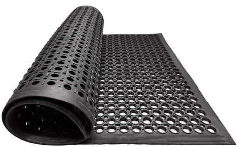 EDS Commercial Rubber Floor Mat Heavy Duty Extra Large Outdoor Rubber Entrance Door Mat Anti Fatigue Non Slip Mats with Drainage Hole for Industrial Kitchen Restaurant Garage (PACK OF 1, 150 x 90 CM)