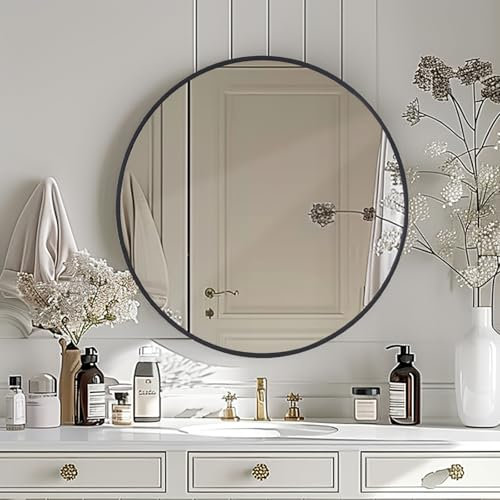 LunaMirror Specchi da Parete Rotondo Ø50 CM, Specchio con Cornice Nero, Specchiera da Bagno, Specchio per Trucco Decorativo da Parete, per Camera da Letto, Ingresso