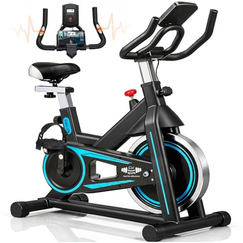 FK Sports Exercise Bike – Spin Bike with Bluetooth, Heart Rate Sensors, LCD Display, Adjustable Seat & Handlebar, Quiet Stationary Bike for Home Gym