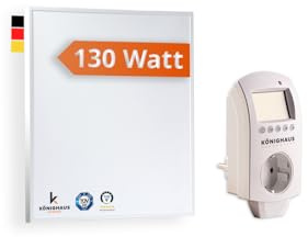 Riscaldatore a infrarossi Könighaus - 130 watt ✓ Doppia protezione anti-surriscaldamento ✓ Temperatura di esercizio in 2-4 min ✓ Montaggio a parete ✓ Termostato