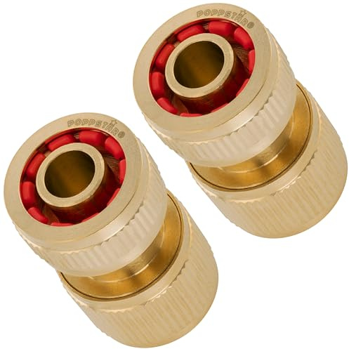 Poppstar 2x slangkoppling i mässing med vattenstopp för 1/2 tums (13 mm) slangar