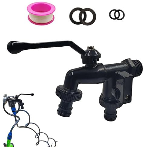 Robinet extérieur avec double sortie, robinet d'eau en laiton noir, robinet extérieur antirouille, robinet de jardinage d'arrosage, robinet de jardin à double sortie, robinet d'eau répartiteur à 2