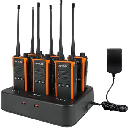 Retevis C65B Walkie Talkies med Lång Räckvidd, IP67 Vattentät Tvåvägsradio, med 6-Vägs Laddare, Gruppsamtal, Handhållen 2-Vägsradio för Skolbyggnad (6-Pack)