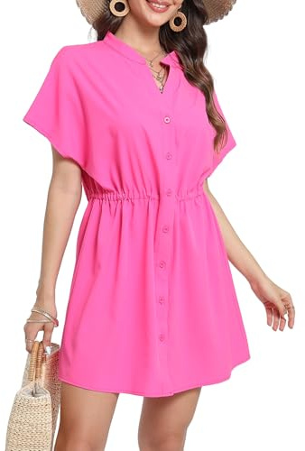Koerye Copricostume Mare Donna Chiffon Abito da Spiaggia Elegante Button Down Mare Curvy Vestito Estivo Scollo a V Costume da Bagno Casual Allentato Bikini Cover Up