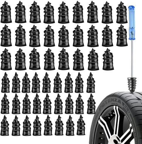 SYXLS Kit Di Riparazione Pneumatici In Gomma, 25 Viti Grandi + 25 Piccole Viti, Viti In Gomma a Spirale Con Cacciavite, Adatto Per l'Installazione Di Kit Di Riparazione In Per Auto, Moto