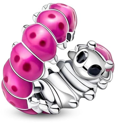 J.Fée Charms Anhänger für Damen in 925 Sterling Silber, Kettenanhänger Silber, Rosa Raupe Anhänger Perlen, Stilvoll Schmuck Damen Geschenke für Frauen, 1 Pcs