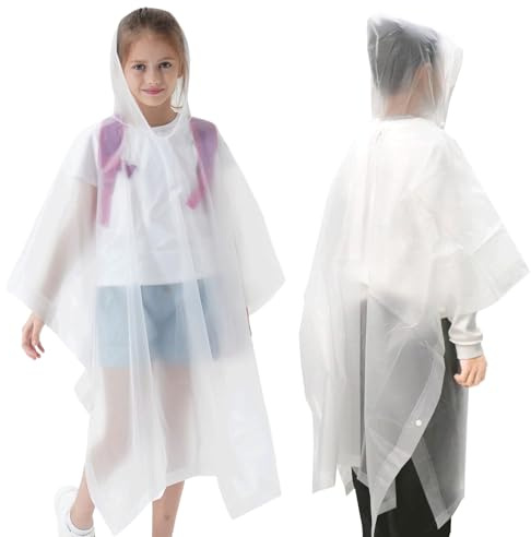 YUBBYSTU Poncho de Pluie Imperméable pour Enfant, Réutilisable Cape EVA, Idéaux pour Randonnée, Vélo, Camping, Cape pour Garçons Filles (Blanc, 1 Pièces)
