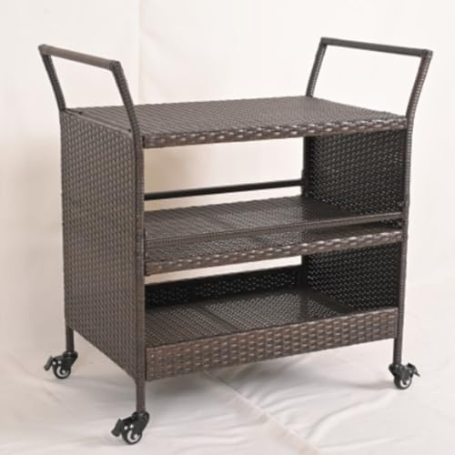 RELAX4LIFE Carrello di Servizio a 3 Livelli, in Rattan con Ruote Universali Bloccabili, Ripiani Aperti, Maniglie Laterali, per Terrazza, Giardino, Portico