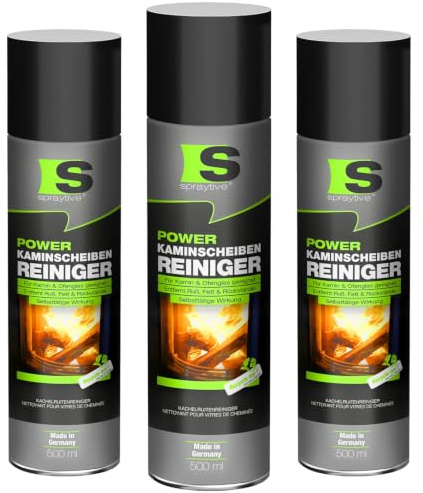 Spraytive 3 x 500 ml Power-Kaminscheibenreiniger – Aktivschaum-Spray für Kamin- & Ofenglas – entfernt Ruß, Fett & eingebrannte Rückstände selbsttätig – klare Sicht ohne Schrubben – Made in Germany