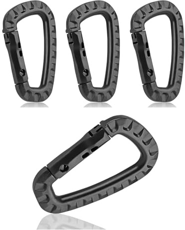 HUVZOR 4 mousquetons en Plastique, Pratiques et Robustes en Forme de D, adaptés aux activités de Plein air, légers et fiables, idéaux pour Le Camping, la randonnée, Noirs