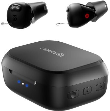 Cearvol Nano Amplificateur de Son Intra-Auriculaire Discret avec Boîtier de Charge UV Hygiénique, Réduction du Bruit, Contrôle Tout-en-Un, 3 Programmes Sonores, Minuit