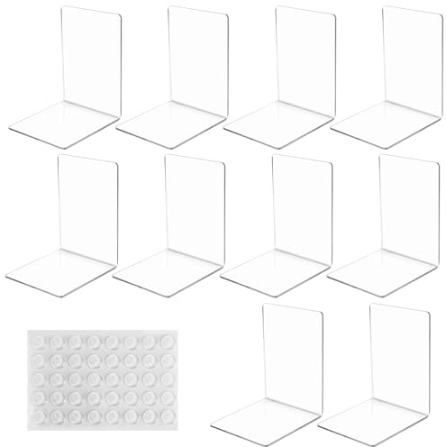 10 pezzi fermalibri per mensole,Supporto per libri in acrilico trasparente,con 40 cuscinetti antiscivolo in silicone, adatti per riporre libri, librerie per biblioteche e fermalibri per ufficio