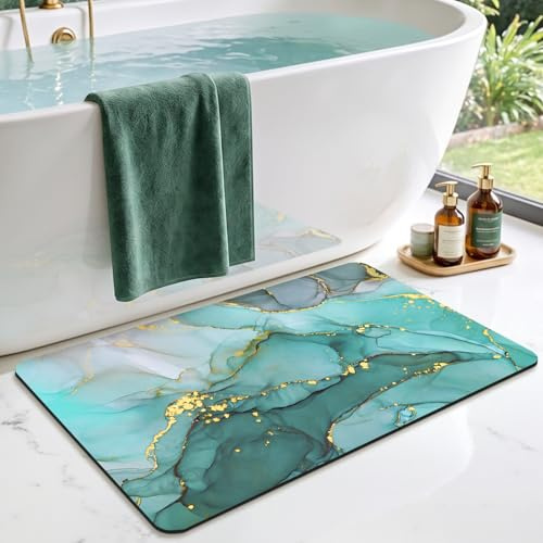 DEXI Alfombra Baño Antideslizante 50 x 80 cm, Alfombrilla Súper Absorbente y Lavable, Alfombras Secado Rapido para Ducha, Verde