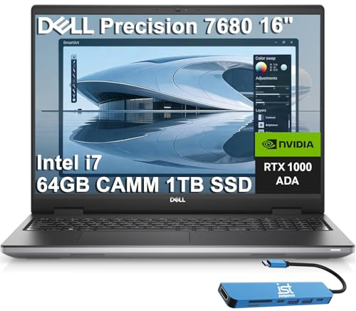 Dell Precision 7000 7680 Mobile Workstation Laptop (NVIDIA RTX 1000 Ada 6GB, 16 FHD+, Intel Core i7-13850HX (> Ultra 7-155U), 64GB LPCAMM2 DDR5, 1TB SSD) Pro Max for Engineer, IST HUB, Win 11 Pro
