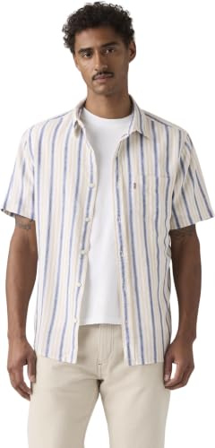 Levi's Uomo Camicia con Colletto Kent, Maniche Corte, Beige (Gio Stripe Cement), M