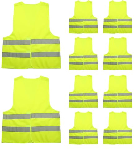 Veebmys 10 Pezzi Gilet di Sicurezza Alta visibilità, Strisce Riflettenti 360°, Poliestere Traspirante, vestibilità Universale per Adulti, per Auto, Bicicletta, Moto, Cantiere
