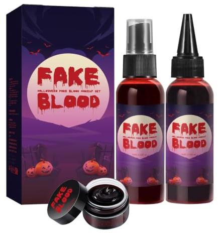 Konstblod 160 ml realistiskt tvättbart bärbart sprut-partytillbehör | Halloweenblodsmakeup för ansikte, kropp, kläder, snickande clown, utklädnad, semesterkostym, teatermakeup