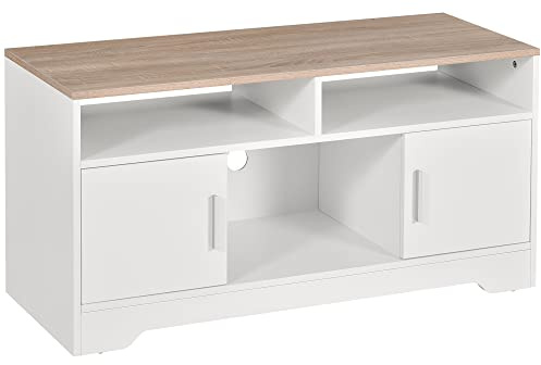 HOMCOM TV Stand Cabinet up to 50, Modern TV Unit with Storage, Open Shelves and Cable Management for Living Room, Bedroom, White