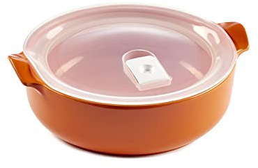 ESPRIT DE CUISINE - Plat À Four Rond En Céramique - Avec Couvercle Hermétique - Poignées ergonomiques - Émail Résistant Aux Rayures - Made In France - 1,9L - 25x21,9x8,3cm Extérieur - Mandarine