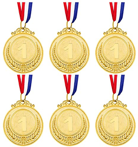 Udewo 6 Pack Metal Medals for Children and Sports Day, Olympic Gold Medals for Adults and Kids, Lockdown Ribbons