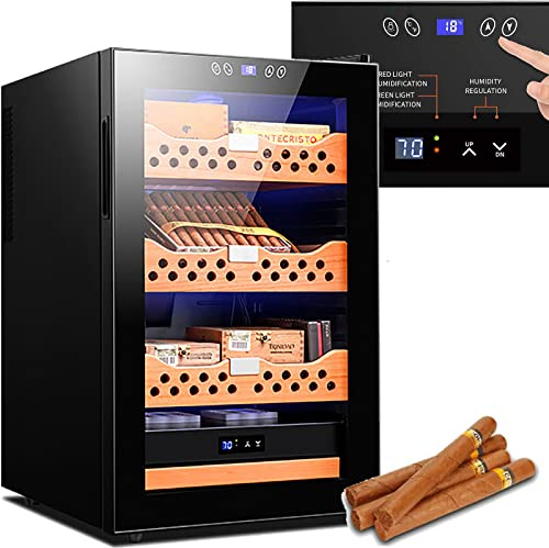 BASHOW Elektrischer Zigarren-Humidor-Kühler, 70 L Zigarren-Humidor-Schrankbox, intelligenter elektronischer Zigarrenschrank, mit abnehmbarem Zedernholzregal, 72,5 x 52,5 x 45 cm,Black