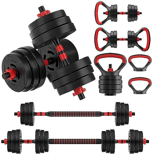 Signature Fitness 60LB 4-in-1 Portable Changeable ​Adjustable Dumbbell​ Set Barbell​ Set and Kettlebell Set with Adjustable Weights