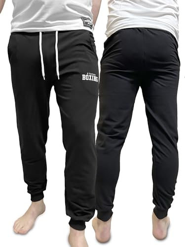 XTREME BOXING - Pantaloni della Tuta Lunghi, Joggers in Cotone Leggero per Uomo, Sportivi Leggeri Ideali per Casa, Palestra, Corsa, attività Sportiva, Jogging e Tempo Libero XP200 (M, Nero)