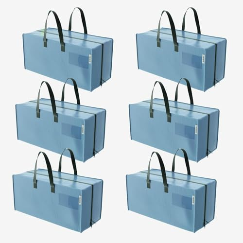 WORKPRO 6 Pack Extra Large Moving Bags with Zippers & Carrying Handles Backpack Straps, Heavy-Duty Storage Tote for Space Saving & Storage, Alternative to Moving Box (Dusty Blue)