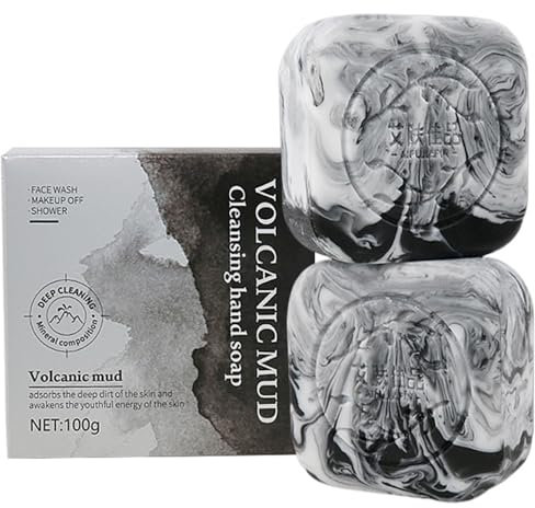 2pcs Charcoal Seife 100g Vulkanton Gesichtsseife für Akne natürliche Inhaltsstoffe für Männer Frauen Kopfhaut, Gesicht ＆ Körperwaschhautpflege Gesichtsseife für Akne
