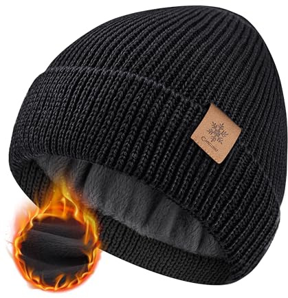 CAOZITOU Berretto Uomo Donna Inverno, Caldo Cappello Invernale in Termo Pile, Berretto a Maglia Morbido all'aperto (IT, Testo, Taglia Unica, Nero)