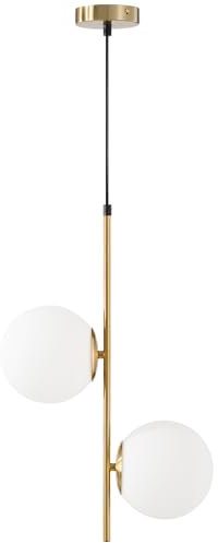 HOMCOM Lampada a Sospensione con 2 Paralumi in Vetro e Filo Regolabile, Lampada Moderna in Metallo, 32x15x51 cm, Bianca e Oro