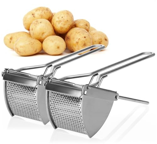 com-four® 2x Kartoffelpresse aus rostfreiem Edelstahl, spülmaschinengeeignet - Spätzlepresse - Spaghettieispresse - Kartoffelstampfer