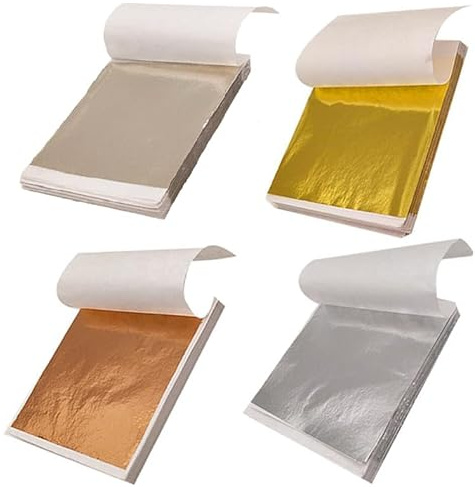BetterJonny 400 hojas de papel de imitación de hojas de oro doradas, hojas de oro para arte de uñas, hornear, tartas, láminas decorativas, manualidades, hojas de metal, hojas de plata, pintura
